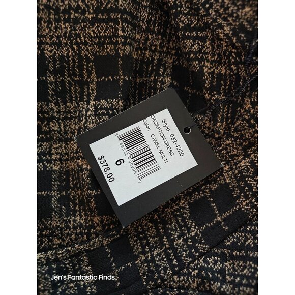 Nanette Lepore Deception Dress Black Camel Plaid 6 NWT MSRP #378 - Picture 2 of 8